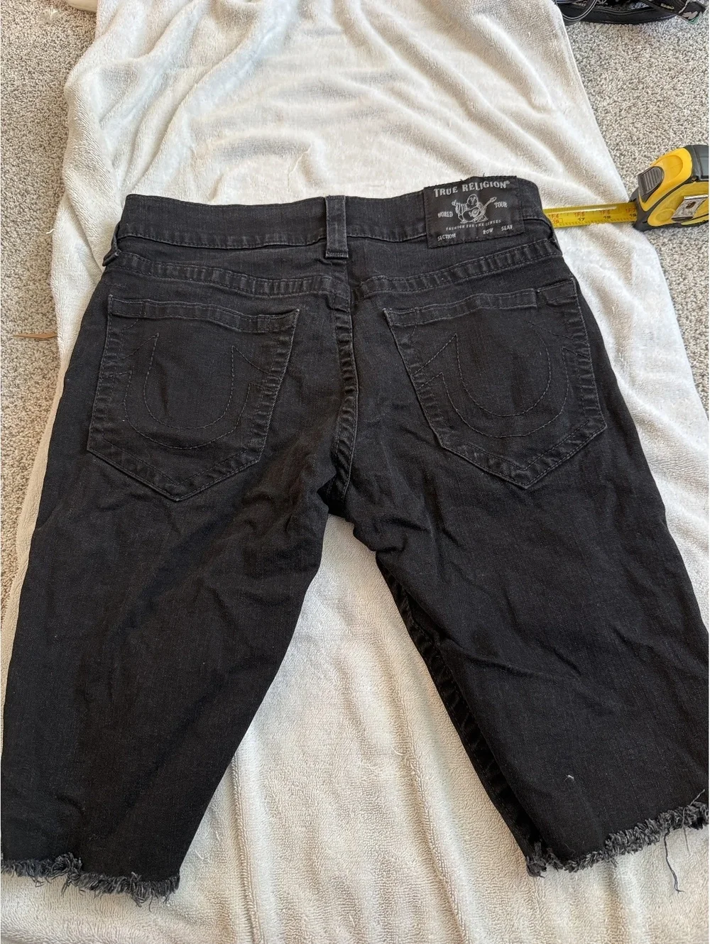 True Religion Y2K Skater Jort Black Denim Bermuda Shorts Size 32
